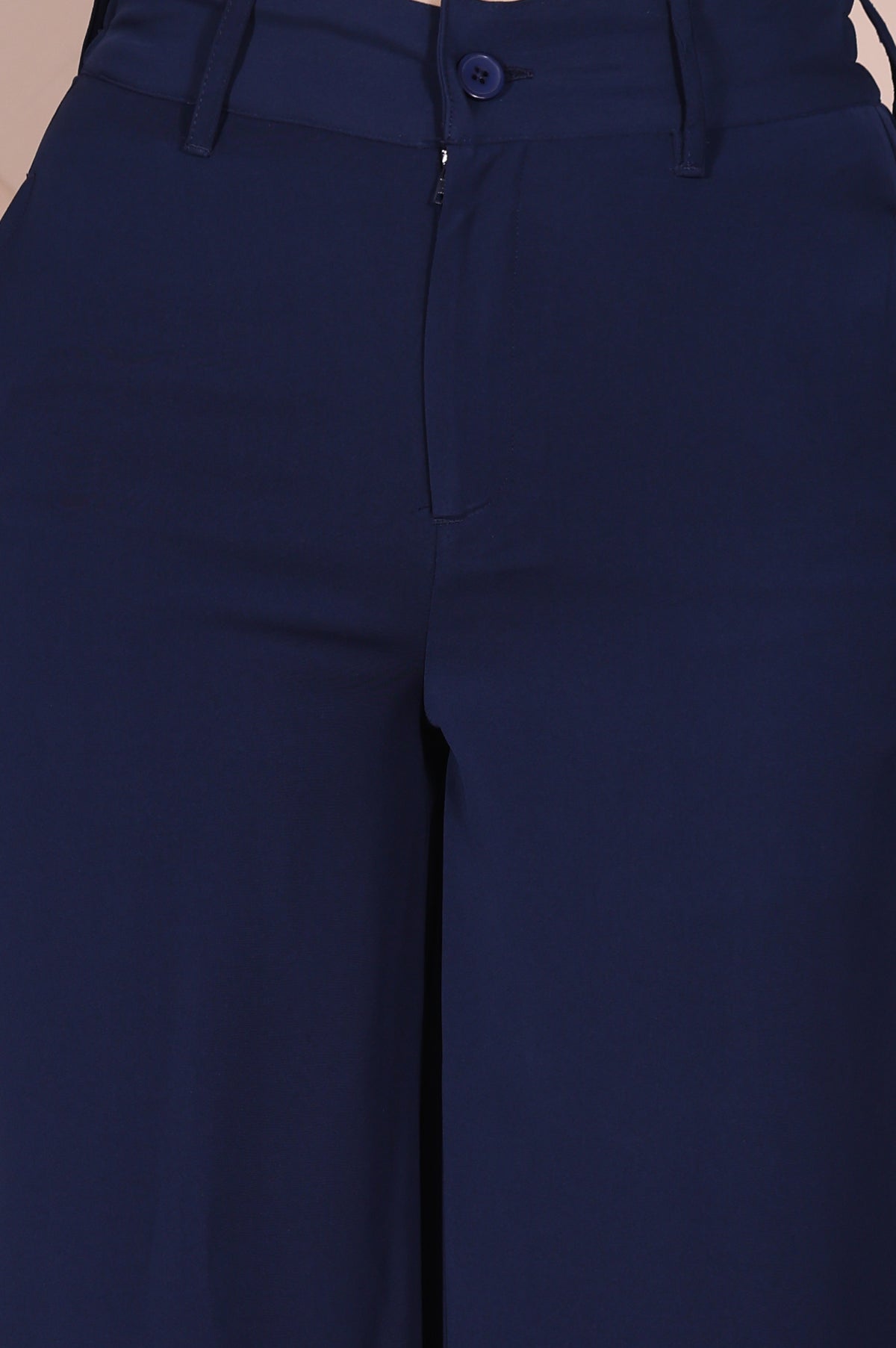 Navy Solid High Rise Ankle Length Wide Leg Boss Pants