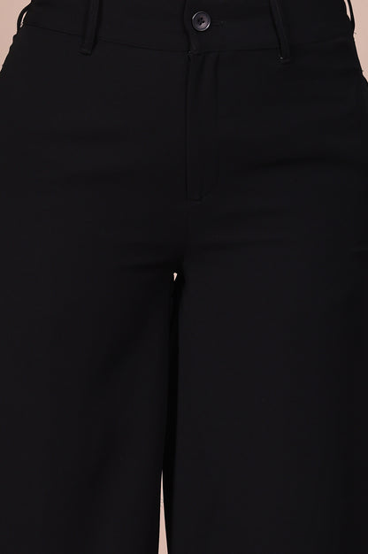 Black Solid High Rise Ankle Length Wide Leg Boss Pants