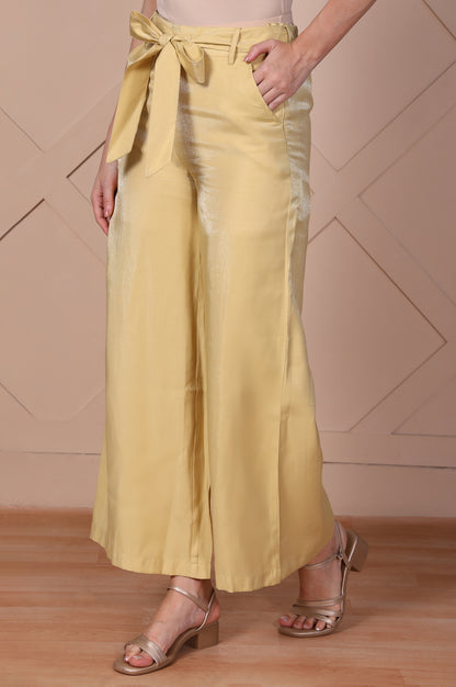 Yellow Solid High Rise Floor Length Relaxed Fit Pants