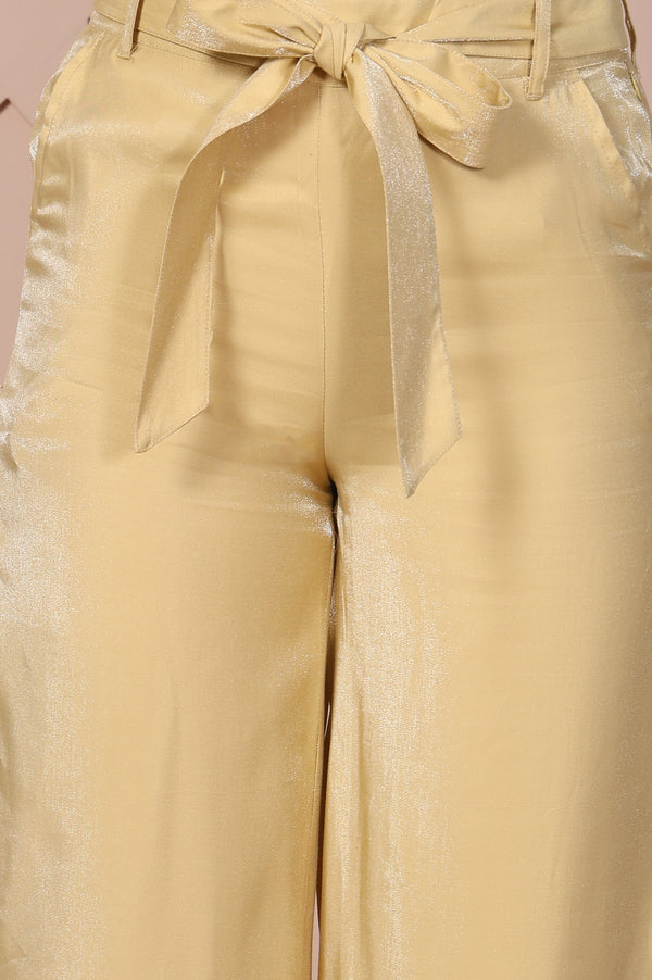 Yellow Solid High Rise Floor Length Relaxed Fit Pants