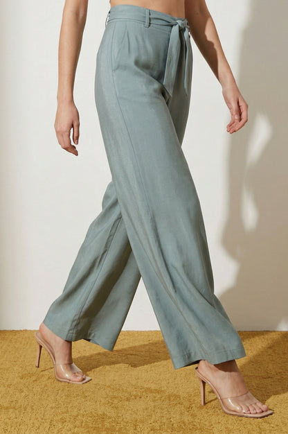 Slate Grey Yarn Dyed Solid Rayon Wide Leg High Rise Trousers