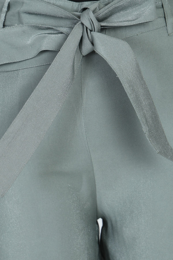 Slate Grey Yarn Dyed Solid Rayon Wide Leg High Rise Trousers