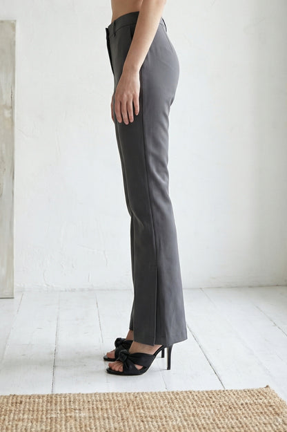 Charcoal Solid Straight Fit Ankle Length Trousers