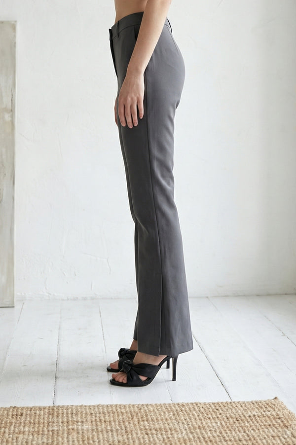 Charcoal Solid Straight Fit Ankle Length Trousers