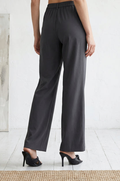 Charcoal Solid Straight Fit Ankle Length Trousers