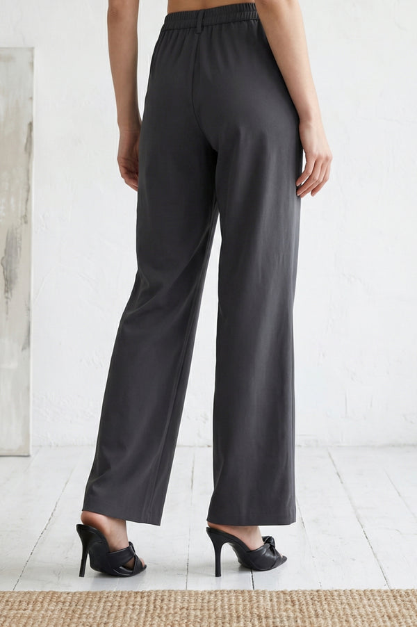 Charcoal Solid Straight Fit Ankle Length Trousers