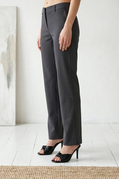 Charcoal Solid Straight Fit Ankle Length Trousers