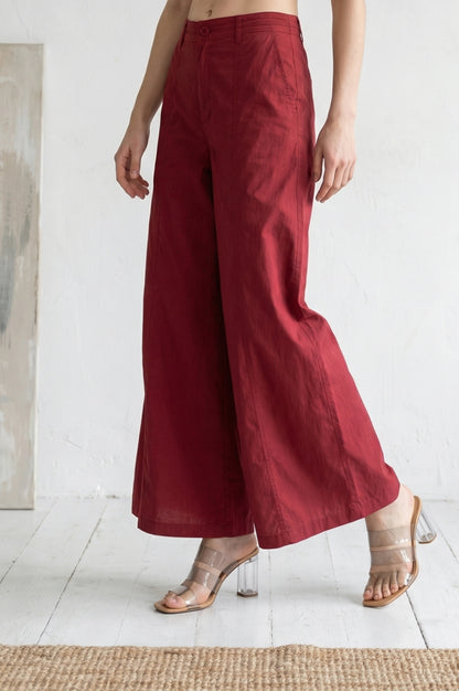 Maroon Blue Solid Pure Cotton Wide Leg Trousers