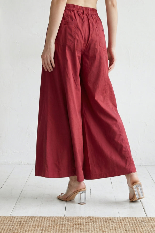 Maroon Blue Solid Pure Cotton Wide Leg Trousers