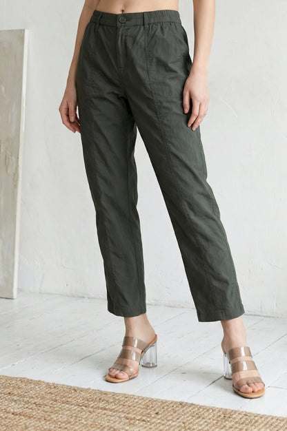 Olive Green Solid Pure Cotton Straight Fit Pants
