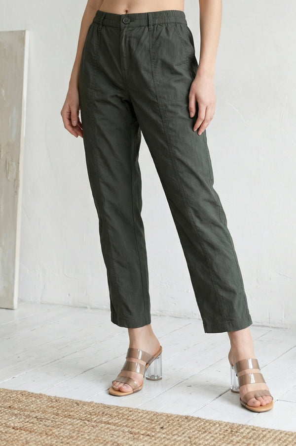 Olive Green Solid Pure Cotton Straight Fit Pants