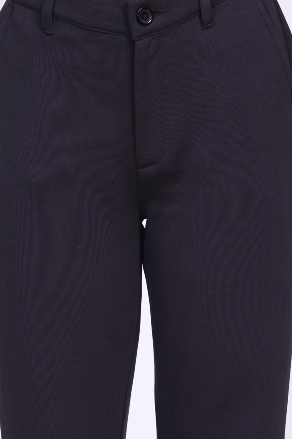 Navy Blue Solid Straight Fit Ankle Length Pants