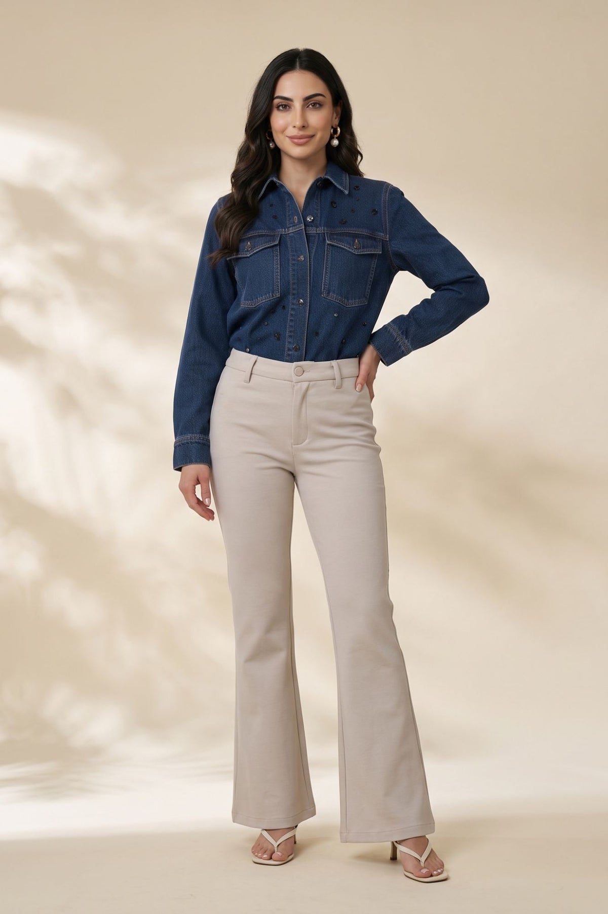 Beige Solid Modal Slim Fit Floor Length Mid Rise Pants