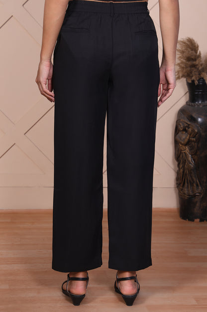Black Solid High Rise Ankle Length Wide Leg Boss Pants