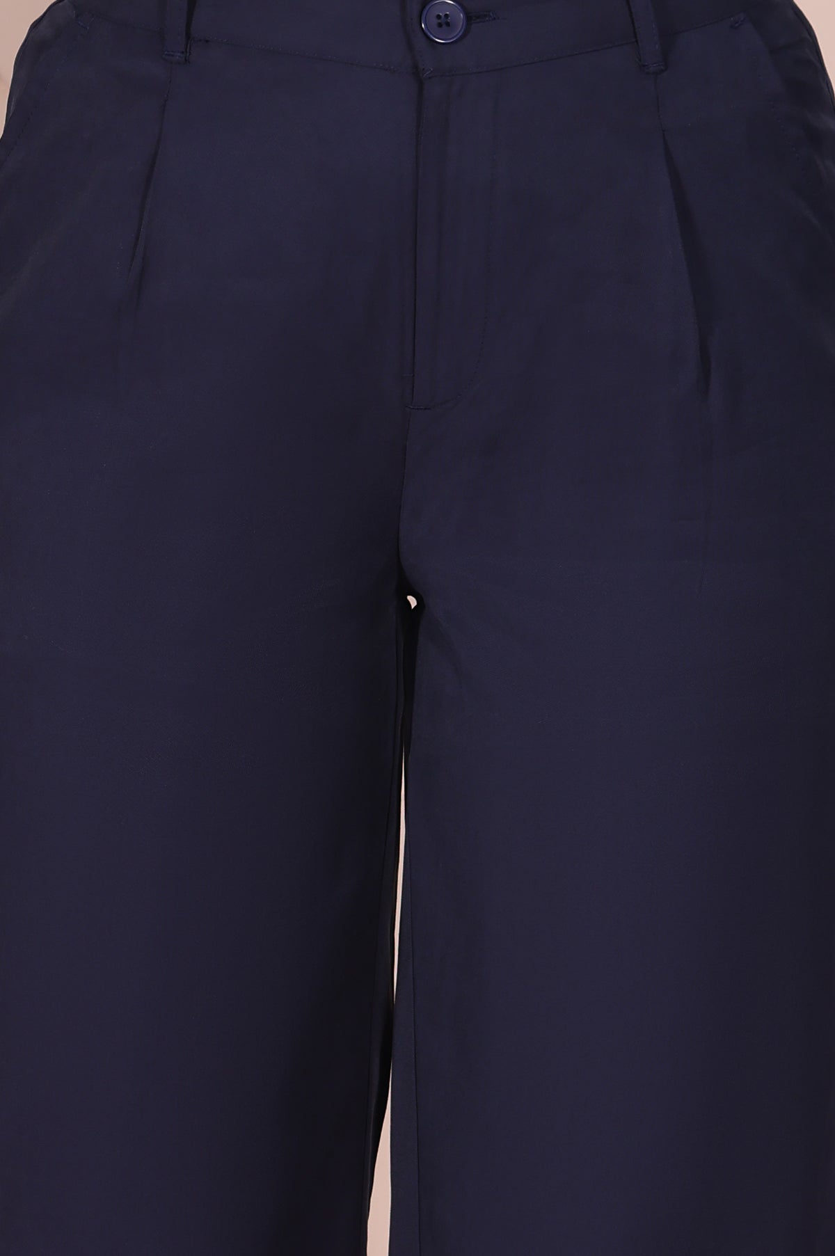 Navy Solid High Rise Ankle Length Wide Leg Boss Pants