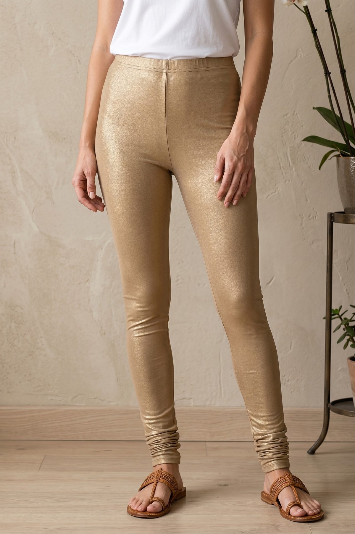 Gold Pure Cotton Skinny Fit Ankle Length Leggings