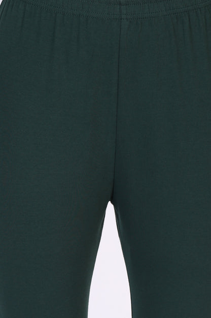 Green Solid Skinny Fit Cotton Tights