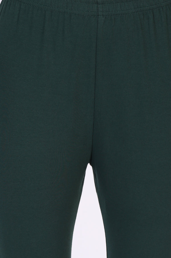 Green Solid Skinny Fit Cotton Tights