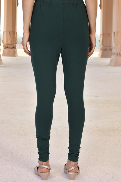 Green Solid Skinny Fit Cotton Tights