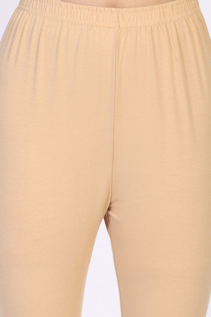 Beige Solid Skinny Cotton Tights