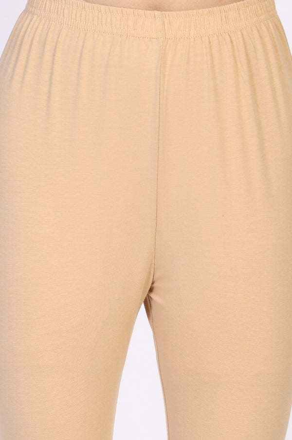 Beige Solid Skinny Cotton Tights