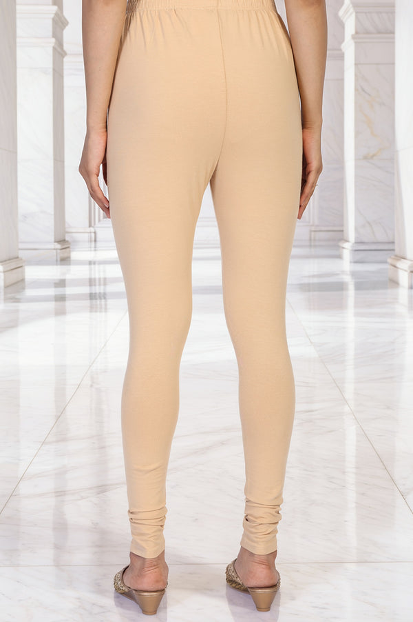 Beige Solid Cotton Tight