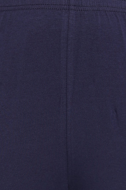 Navy Blue Solid Cotton Blend Tights in Ankle Length