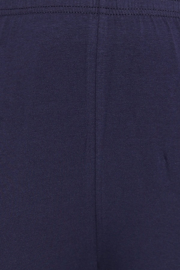 Navy Blue Solid Cotton Blend Tights in Ankle Length