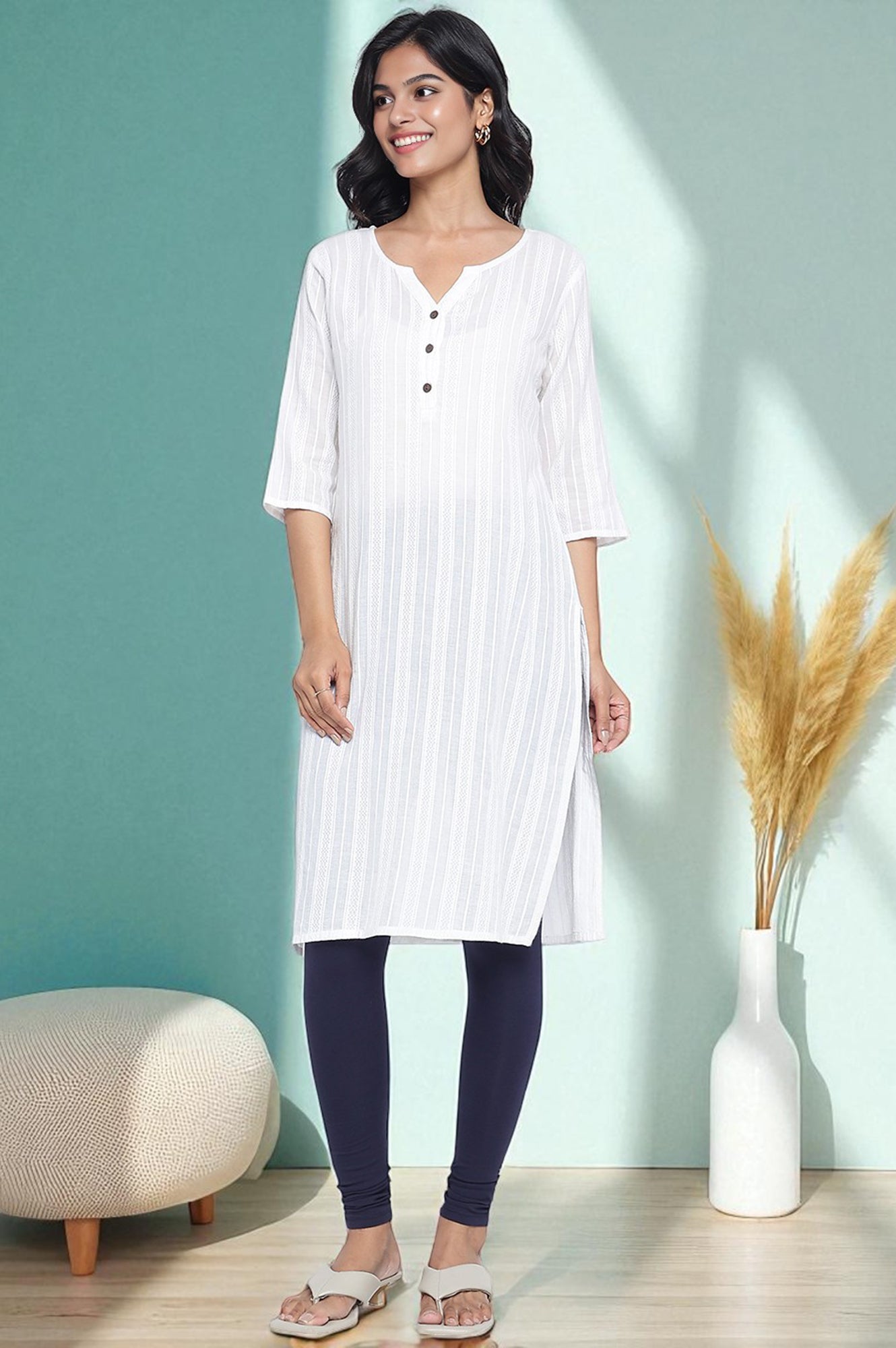 Navy Blue Solid Cotton Blend Tights in Ankle Length