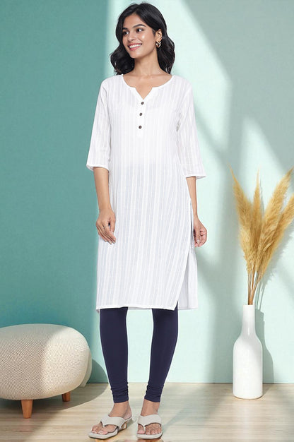 Navy Blue Solid Cotton Blend Tights in Ankle Length