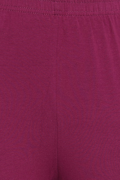 Purple Solid Cotton Blend Tights in Ankle Length