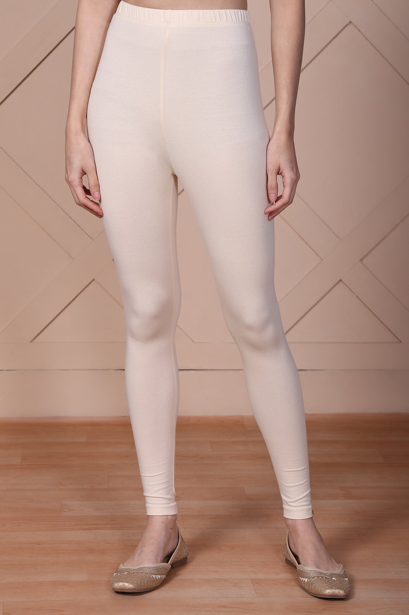 Cream Solid Cotton Tight