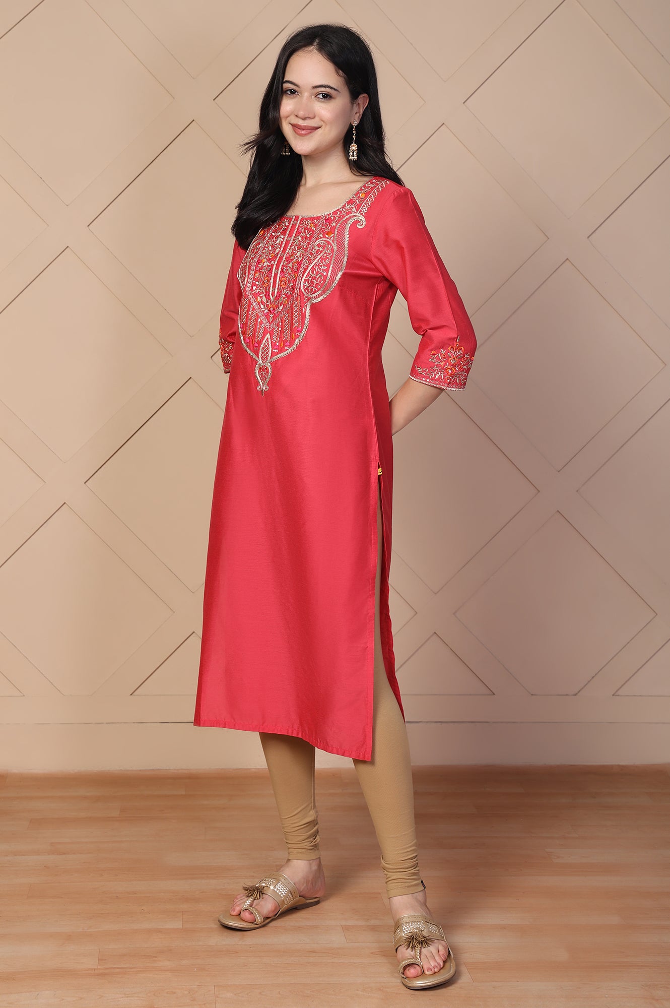 Camel Beige Solid Churidar Cotton Tight
