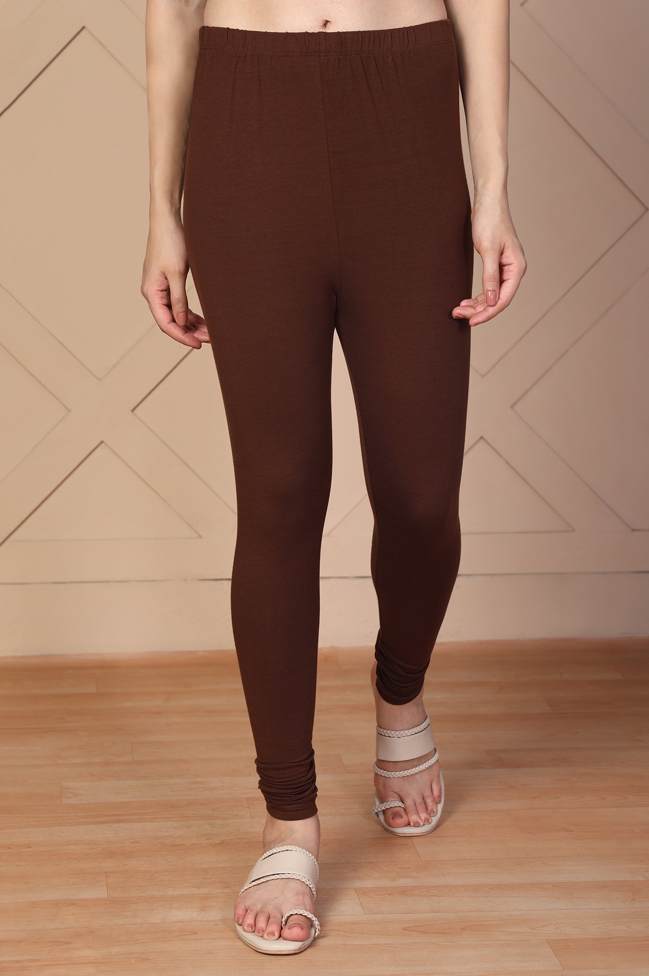 Brown Solid Skinny Fit Cotton Tight