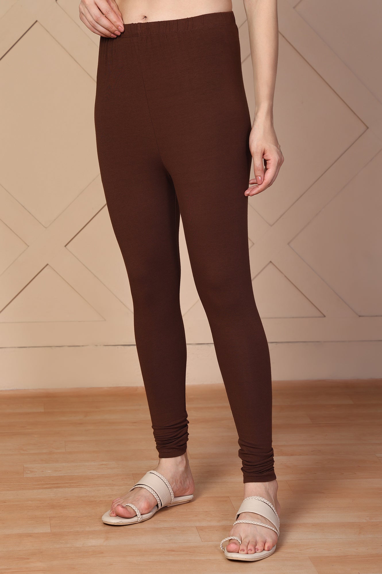 Brown Solid Skinny Fit Cotton Tight