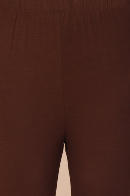 Brown Solid Skinny Fit Cotton Tight