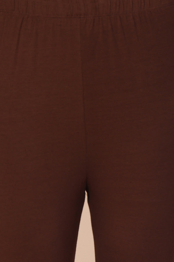 Brown Solid Skinny Fit Cotton Tight