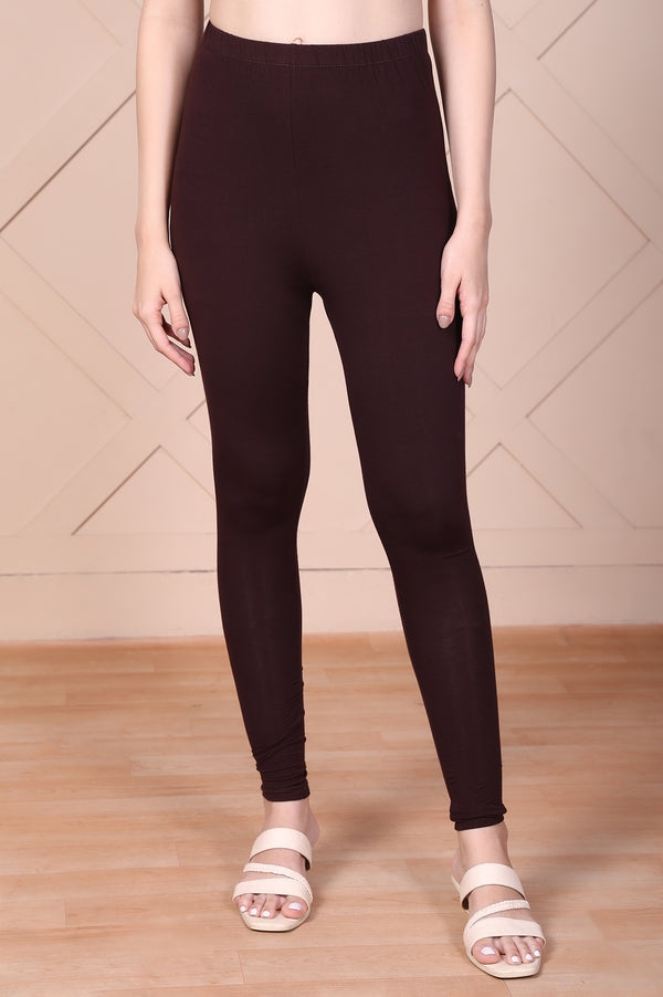 Maroon Solid Cotton Blend Skinny Fit Tights