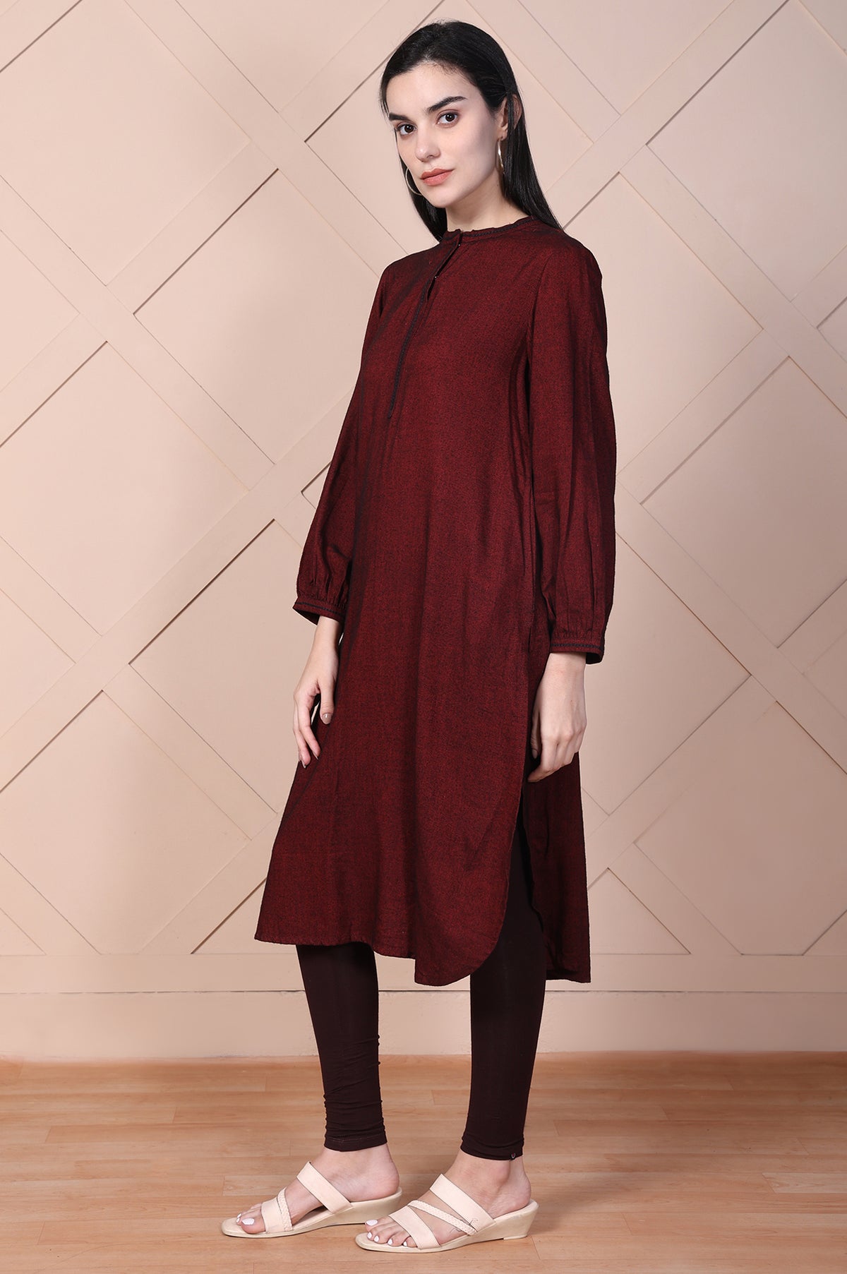 Maroon Solid Cotton Blend Skinny Fit Tights