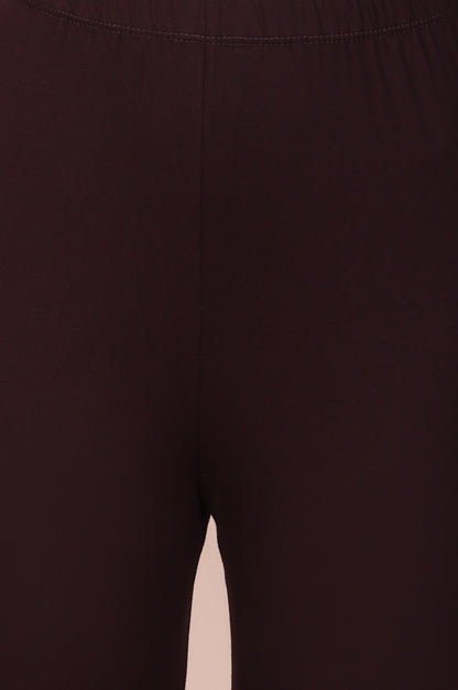 Maroon Solid Cotton Blend Skinny Fit Tights