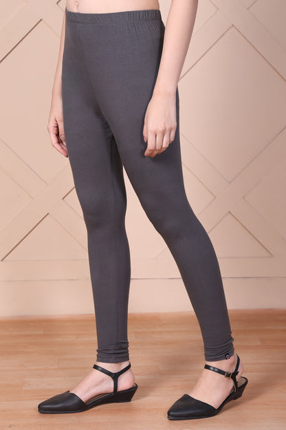 Grey Solid Cotton Blend Skinny Fit Tights