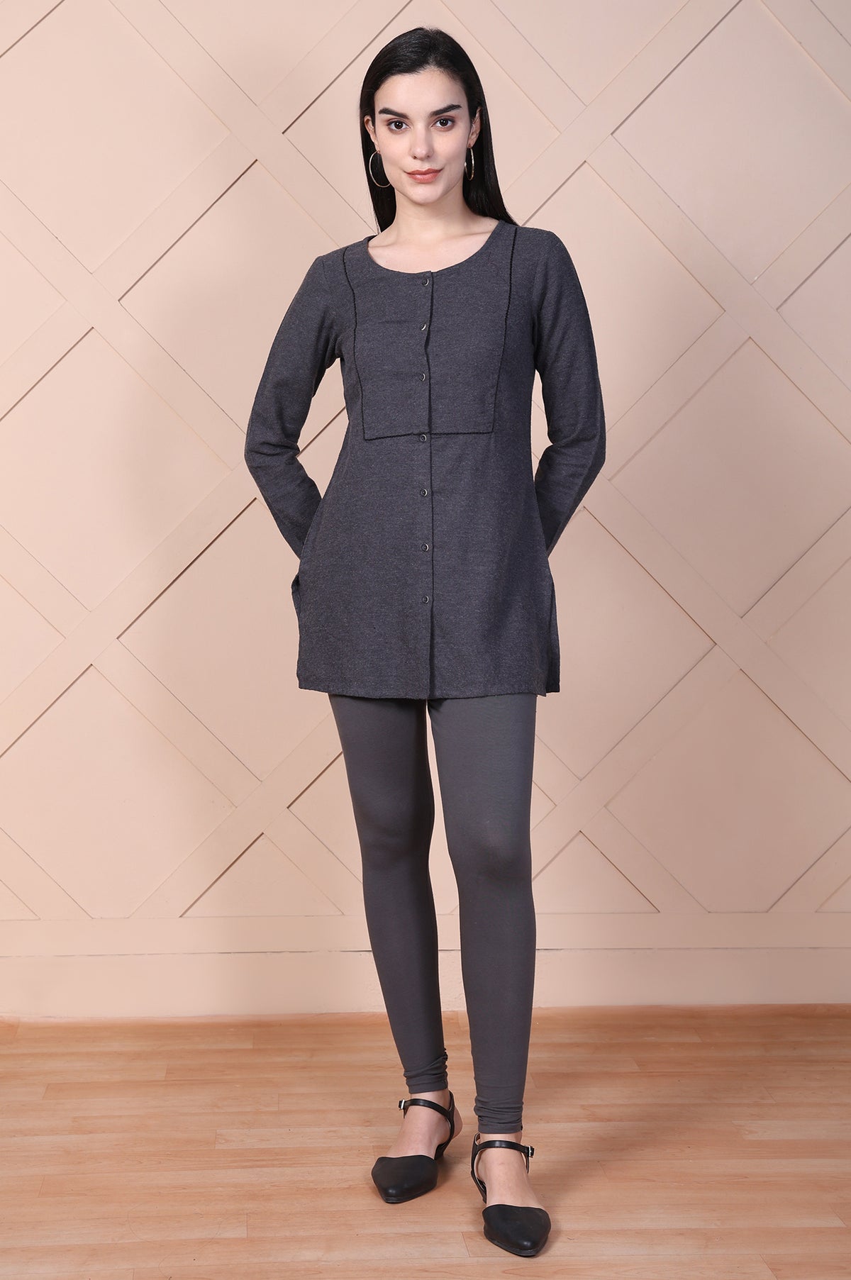 Grey Solid Cotton Blend Skinny Fit Tights