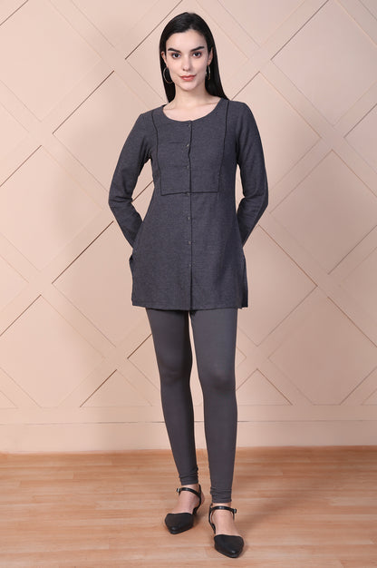 Grey Solid Cotton Blend Skinny Fit Tights
