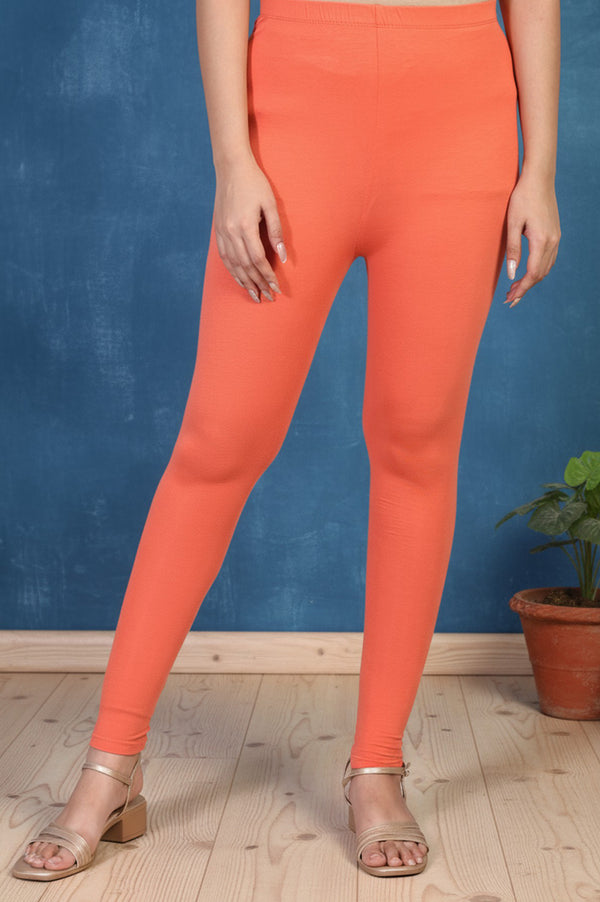 Orange Solid Ankle Length Cotton Tight