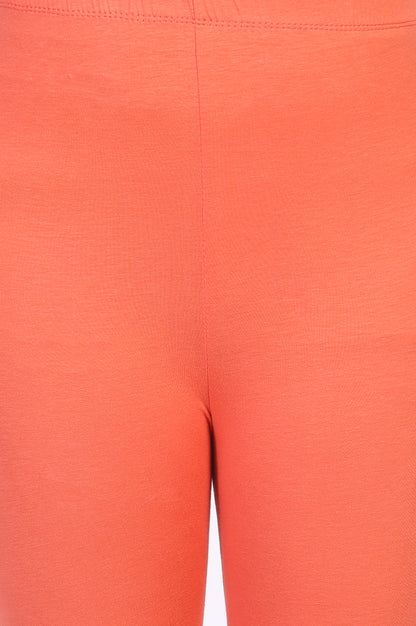 Orange Solid Ankle Length Cotton Tight