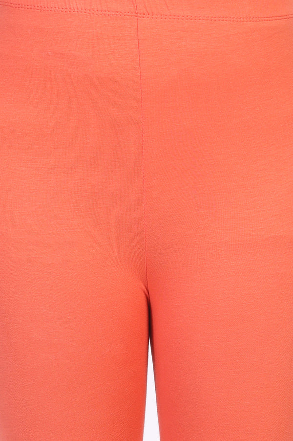 Orange Solid Ankle Length Cotton Tight