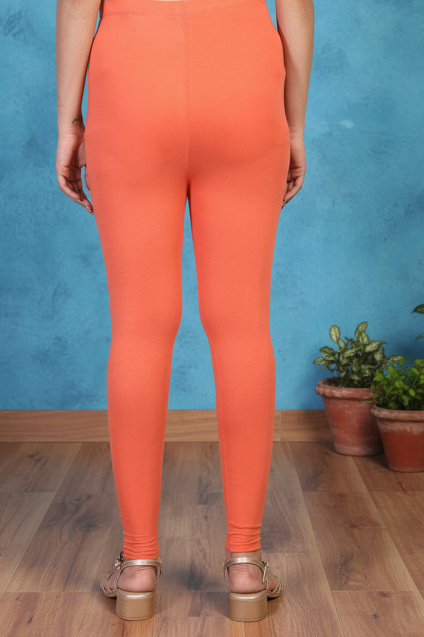 Orange Solid Ankle Length Cotton Tight