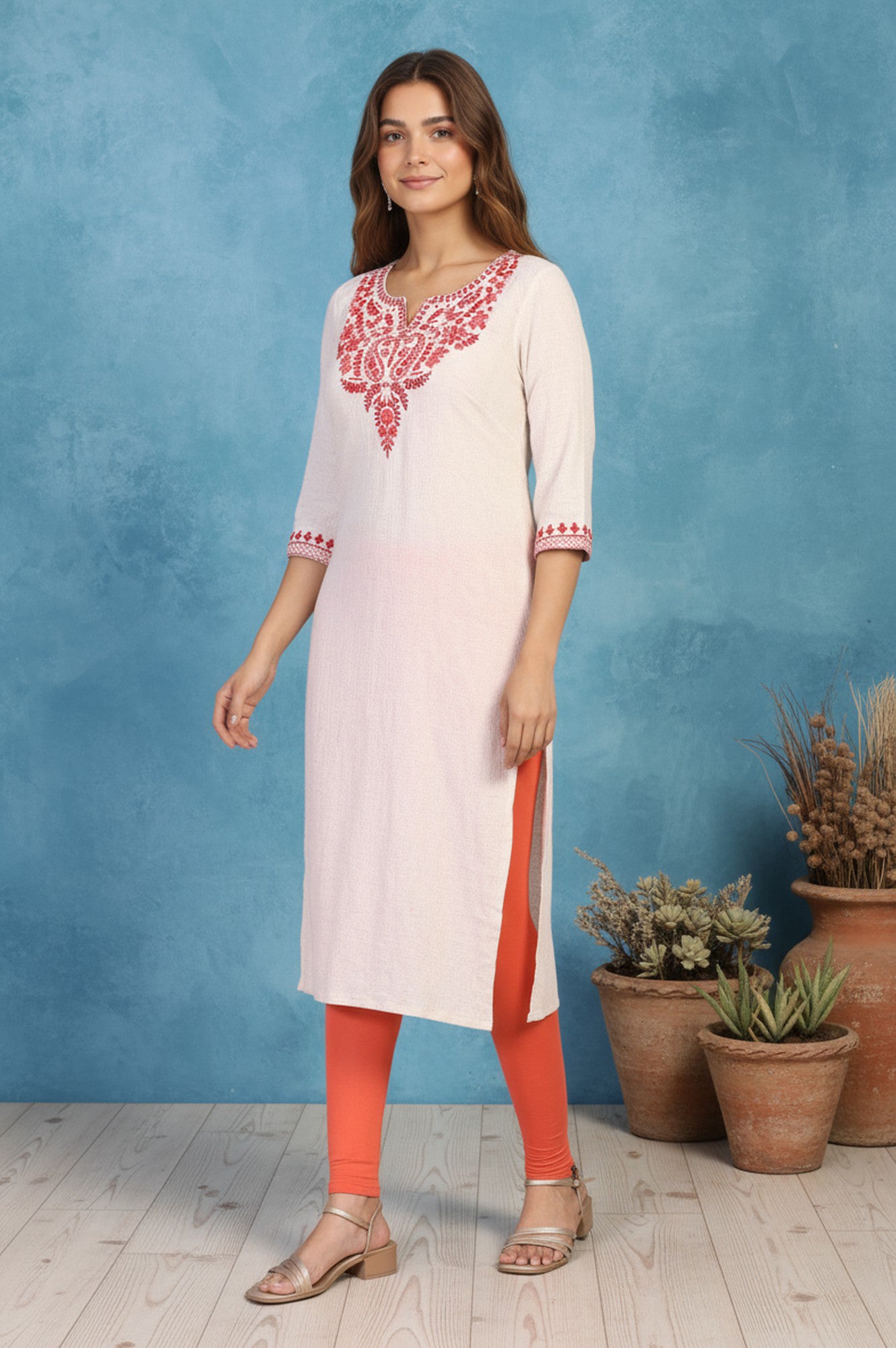 Orange Solid Ankle Length Cotton Tight
