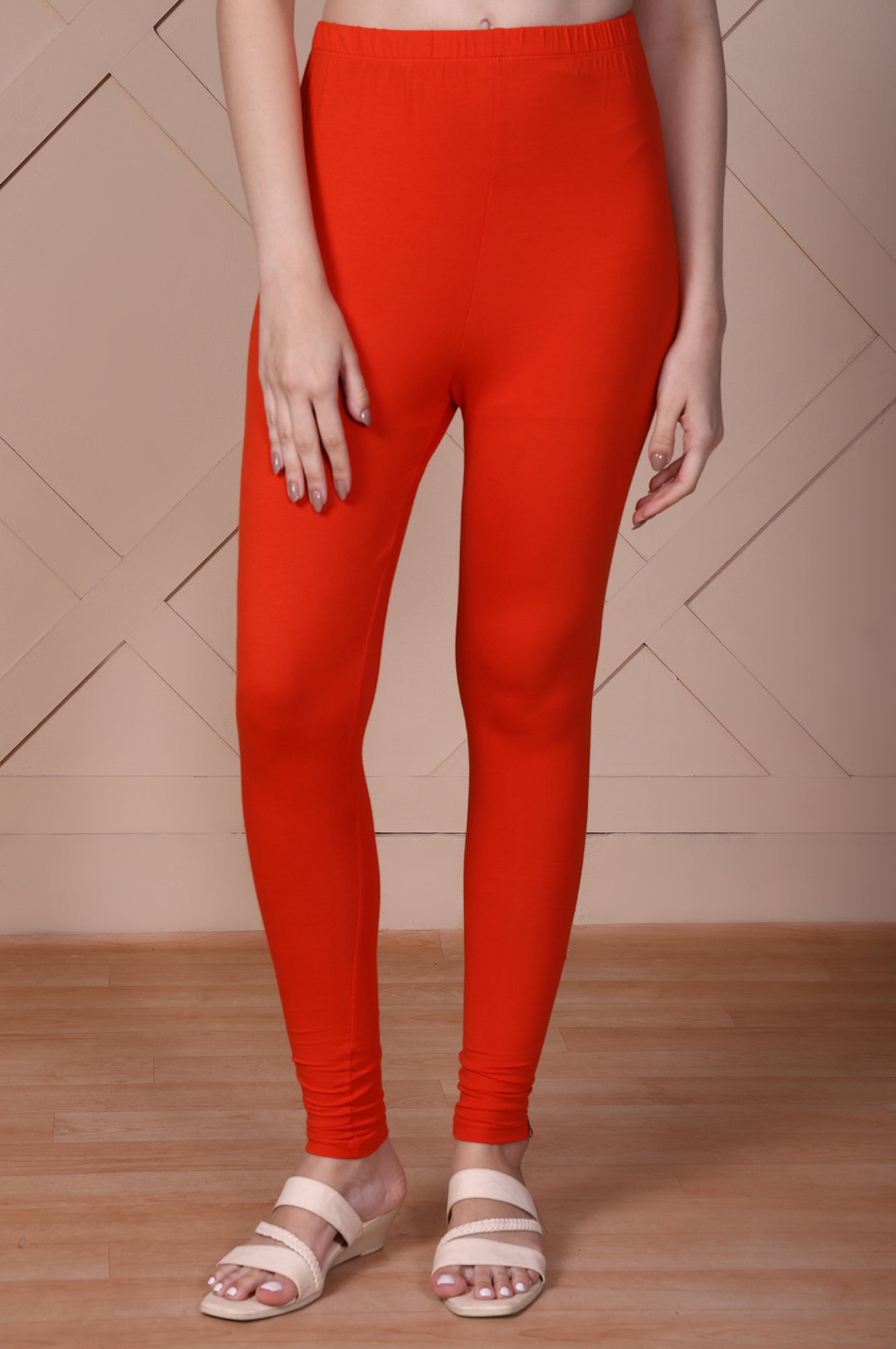 Bright Red Solid Ankle-Length Cotton Tights