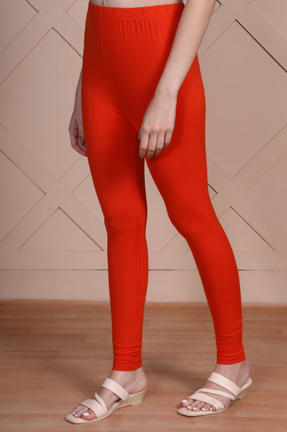 Bright Red Solid Ankle-Length Cotton Tights